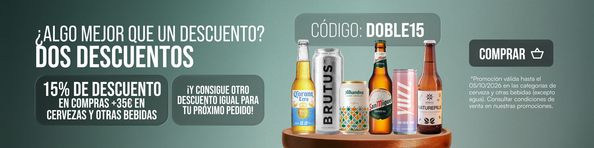 Ll&eacute;vate un 15% de descuento en pedidos +35&euro; con el cup&oacute;n DOBLE15 y recibe otro descuento igual